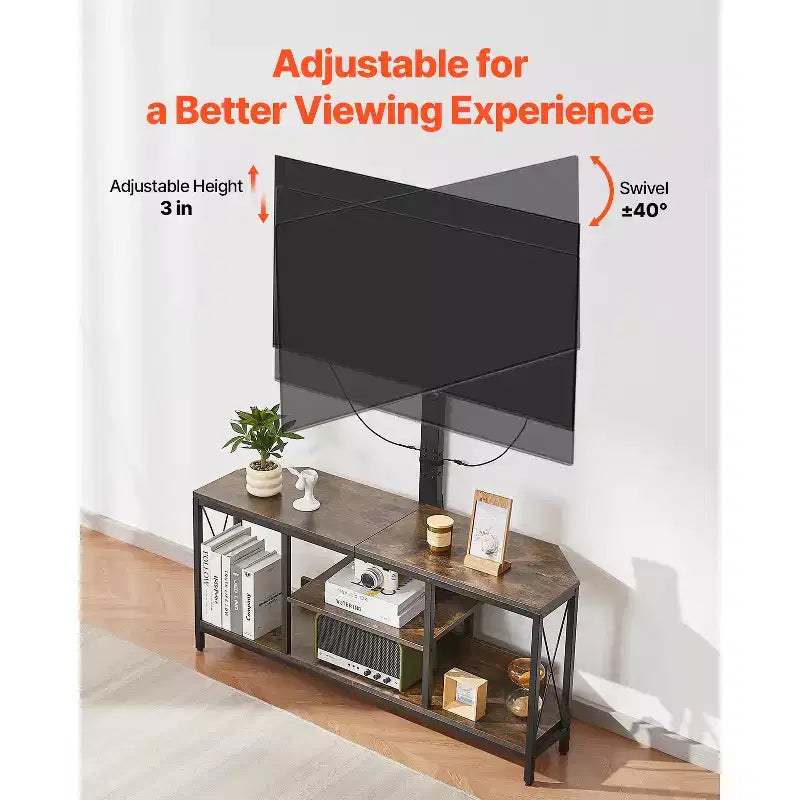 Mobile TV da 45 pollici con supporto per TV fino a 75 pollici, centro di intrattenimento con presa di corrente, console TV regolabile in altezza, marrone