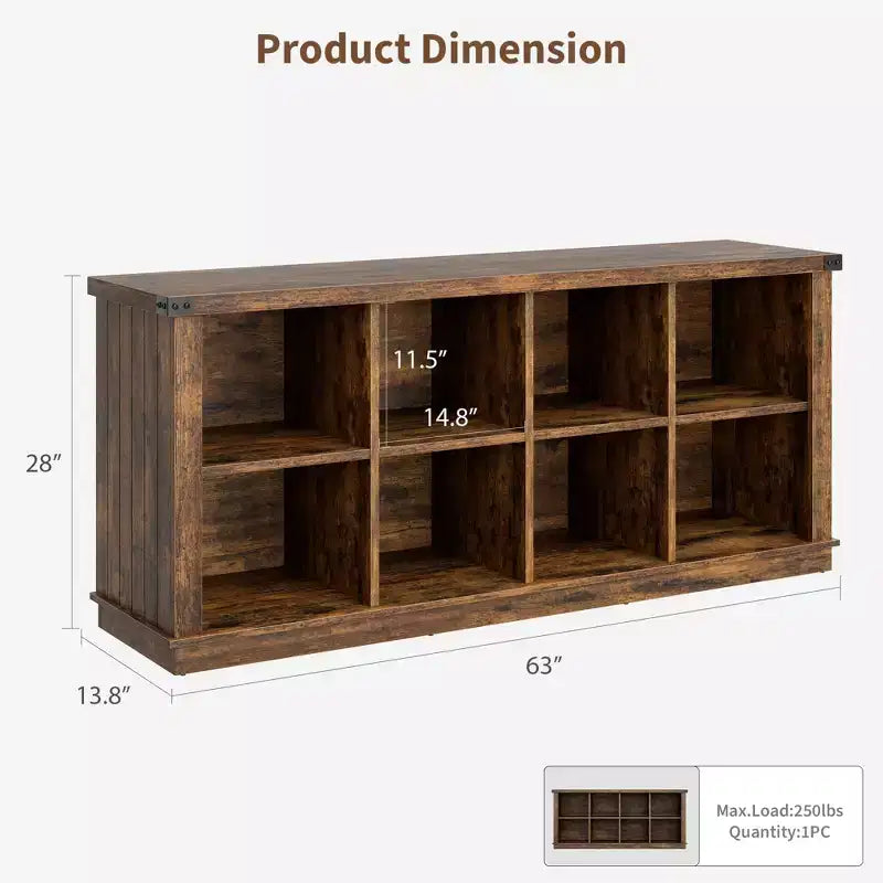 Libreria a 2 ripiani a 8 cubi, Libreria orizzontale in legno stile rustico/country, Armadietto libreria, Organizer contenitore