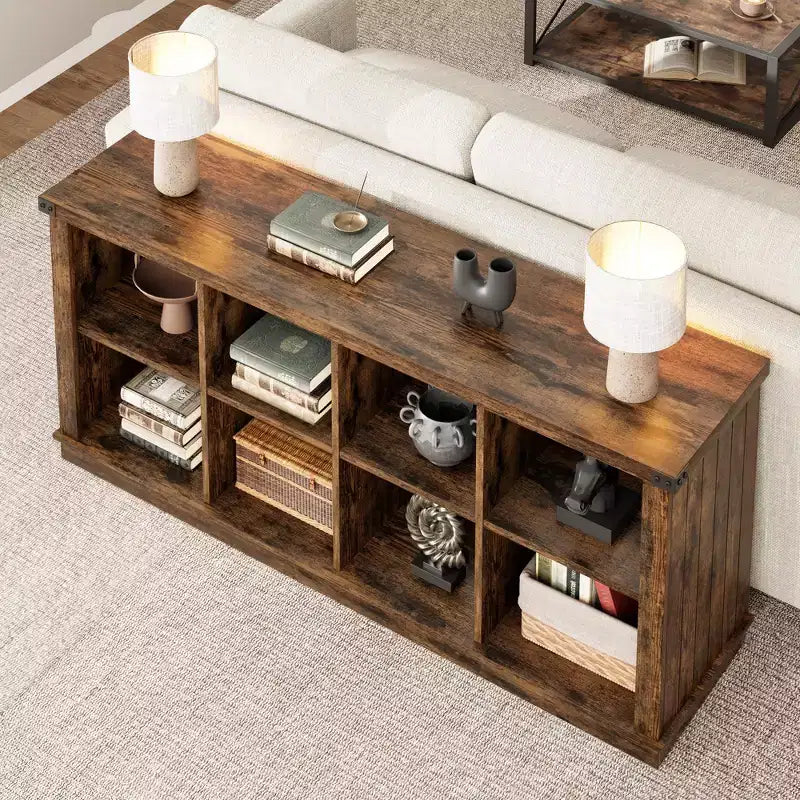 Libreria a 2 ripiani a 8 cubi, Libreria orizzontale in legno stile rustico/country, Armadietto libreria, Organizer contenitore