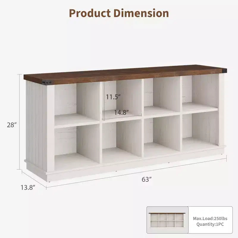 Libreria a 2 ripiani a 8 cubi, Libreria orizzontale in legno stile rustico/country, Armadietto libreria, Organizer contenitore