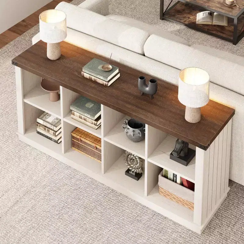Libreria a 2 ripiani a 8 cubi, Libreria orizzontale in legno stile rustico/country, Armadietto libreria, Organizer contenitore