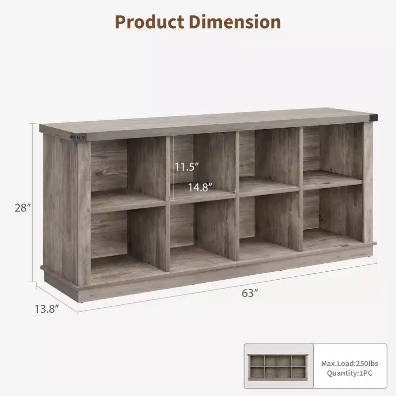 Libreria a 2 ripiani a 8 cubi, Libreria orizzontale in legno stile rustico/country, Armadietto libreria, Organizer contenitore