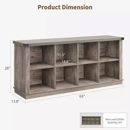 Libreria a 2 ripiani a 8 cubi, Libreria orizzontale in legno stile rustico/country, Armadietto libreria, Organizer contenitore