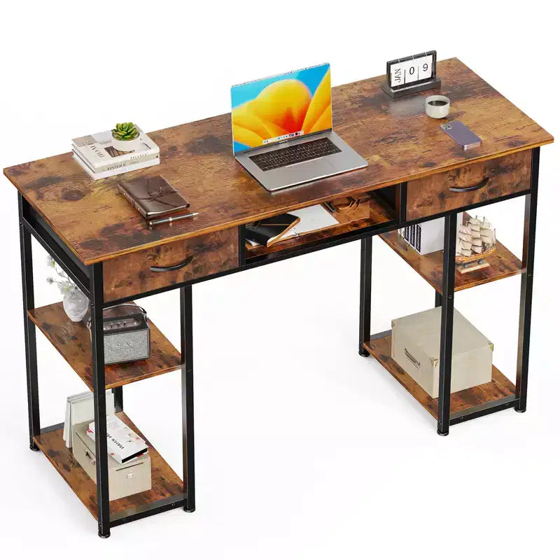Computer Desk with Storage, Small Home Office Writing Study PC Table with Fabric Side Bag & Headphone Hook, Metal Frame (47.24 x 15.75 x 30.59)