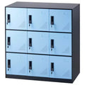 VEVOR Metal Locker for Employees, 9 Doors Storage Cabinet with Card Slot, Employee Lockers with Keys, 66lbs Loading Capacity, Black&Blue