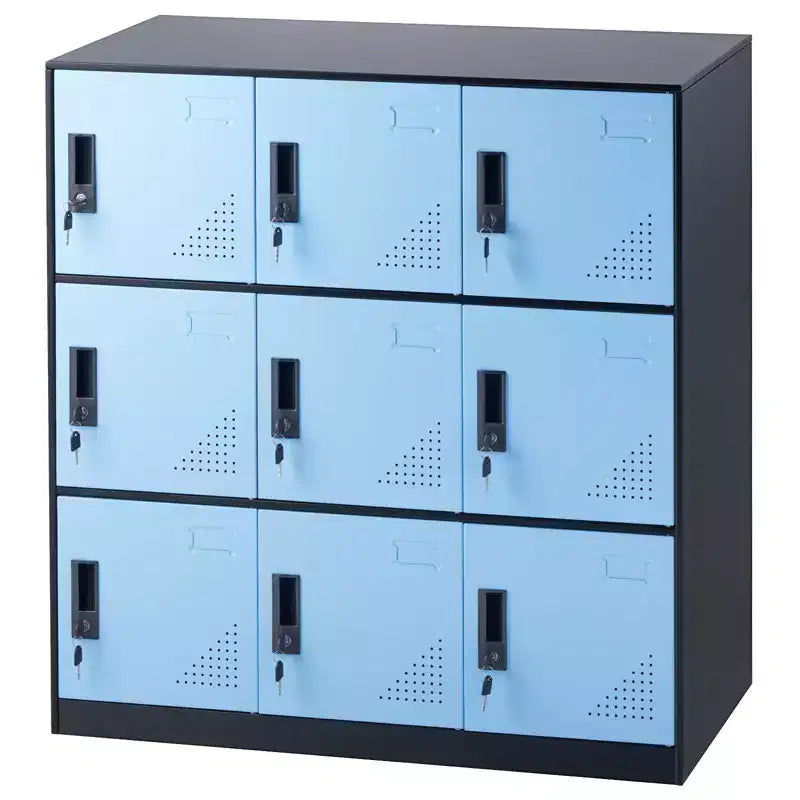 VEVOR Metal Locker for Employees, 9 Doors Storage Cabinet with Card Slot, Employee Lockers with Keys, 66lbs Loading Capacity, Black&Blue