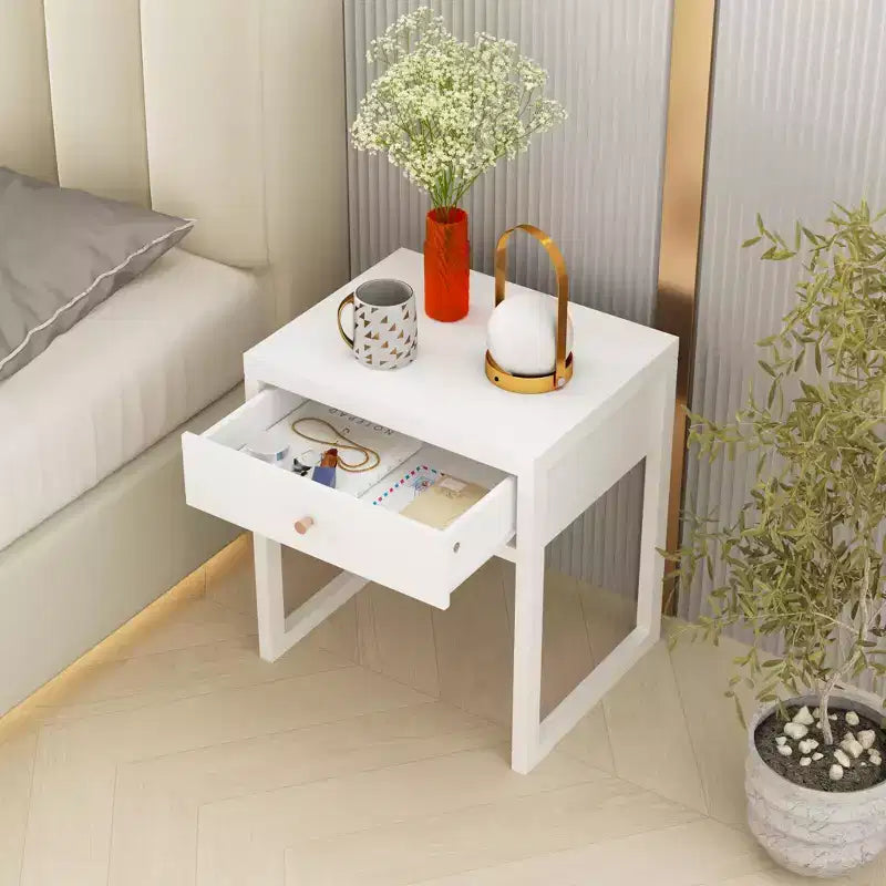 Comodino Tavolino da Caffè Minimalista Tavolino Divano con Cassetto, Bianco - ModernLuxe