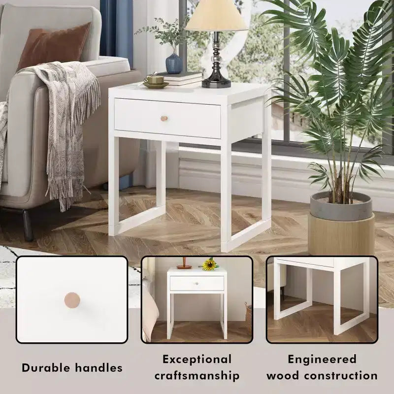 Comodino Tavolino da Caffè Minimalista Tavolino Divano con Cassetto, Bianco - ModernLuxe