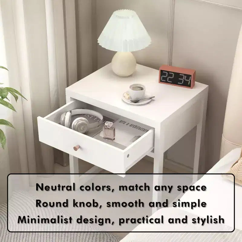 Comodino Tavolino da Caffè Minimalista Tavolino Divano con Cassetto, Bianco - ModernLuxe
