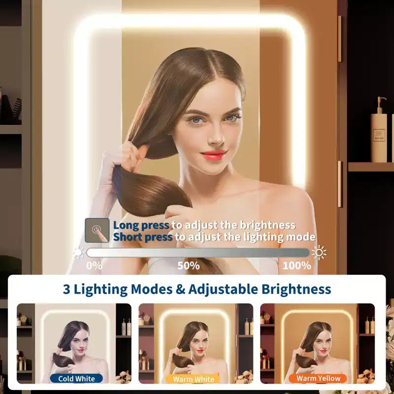 Toeletta con Specchio, Scrivania Trucco con Sgabello Imbottito, Tavolo da Trucco con Cassetti Portaoggetti, Porta Asciugacapelli, Set Toeletta per Camera da Letto