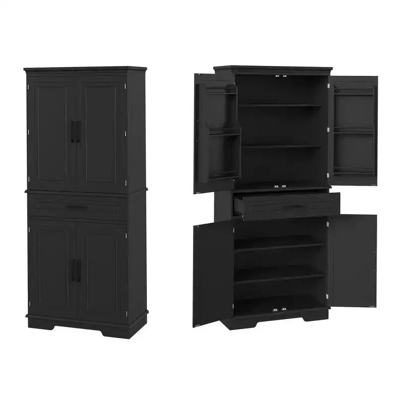 Dispensa alta 183 cm, mobile contenitore da cucina stile rustico con cassetto, 4 ripiani regolabili, 6 ripiani sulla porta, dispensa per sala da pranzo