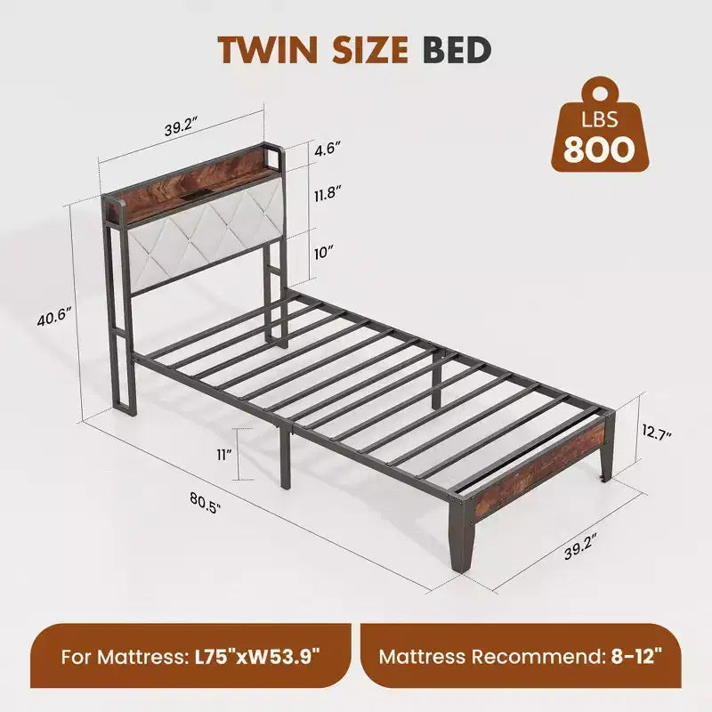 JIONJOY Struttura Letto Silenziosa con Porte di Ricarica Integrate, 11 Spazi di Archiviazione Sottoletto, Nessuna Rete a Molle Necessaria