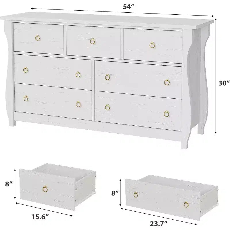 Comò a 7 cassetti, larghezza 137 cm - Mobile Contenitore Indipendente per Camera da Letto, Soggiorno, Ingresso