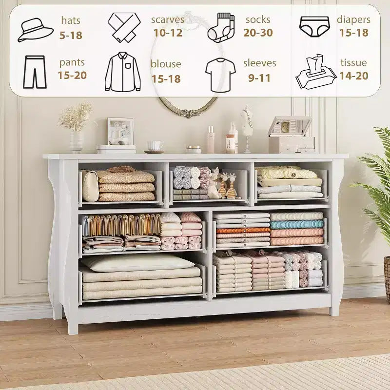 Comò a 7 cassetti, larghezza 137 cm - Mobile Contenitore Indipendente per Camera da Letto, Soggiorno, Ingresso