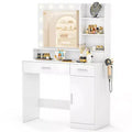 Bestier Vanity Desk with Mirror and Lights, Makeup Dressing Table with 2/3 Drawers Adjustable Shelf Power Outlet Side Rack for Bedroom Dressing Room