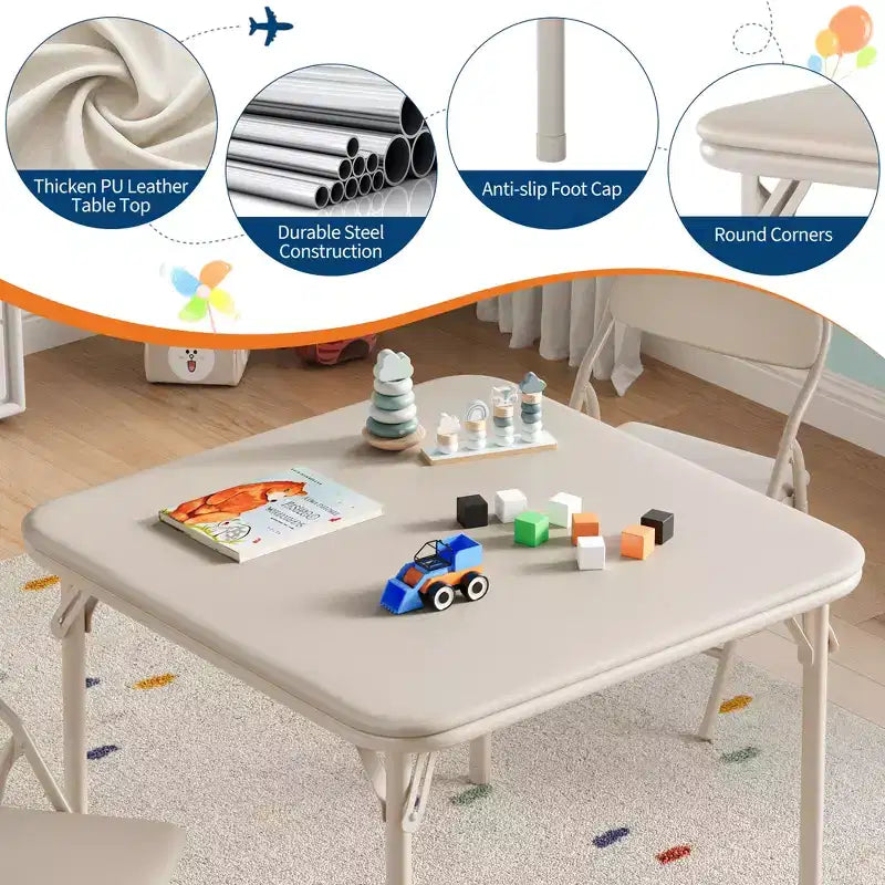 COZONY Set Pieghevole 3 Pezzi Tavolo e Sedie per Bambini, Set Attività/Pappa per Bambini Piccoli per Casa e Aula