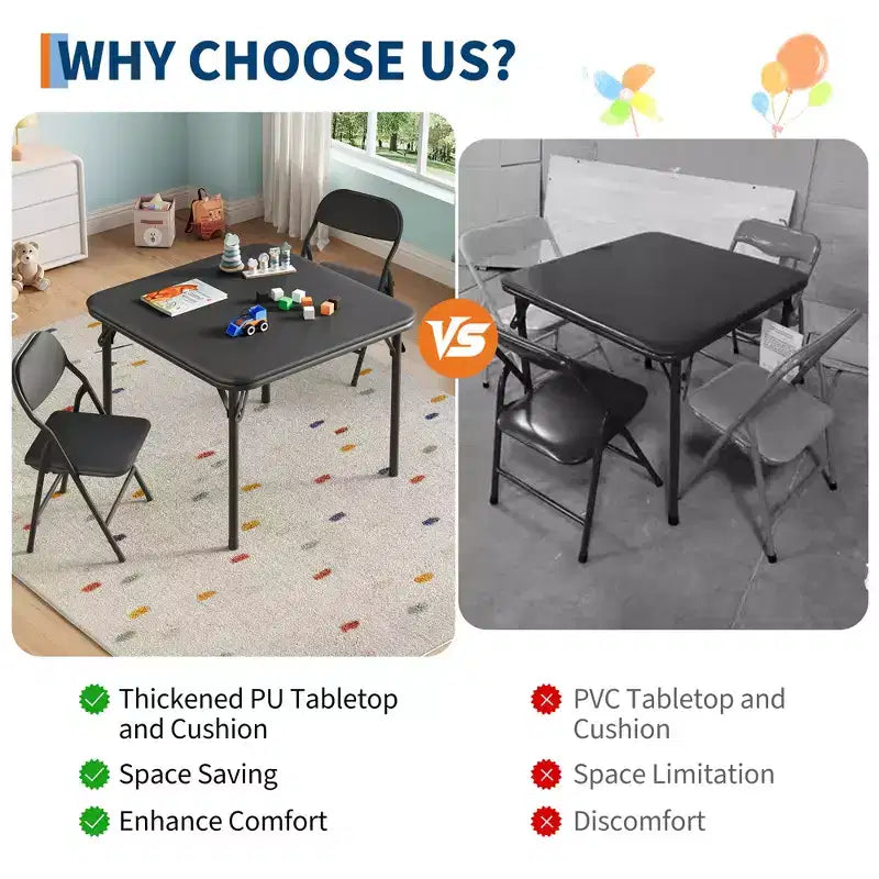 COZONY Set Pieghevole 3 Pezzi Tavolo e Sedie per Bambini, Set Attività/Pappa per Bambini Piccoli per Casa e Aula