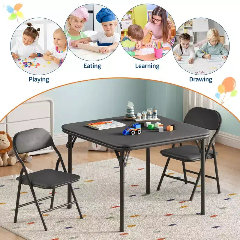 COZONY Set Pieghevole 3 Pezzi Tavolo e Sedie per Bambini, Set Attività/Pappa per Bambini Piccoli per Casa e Aula