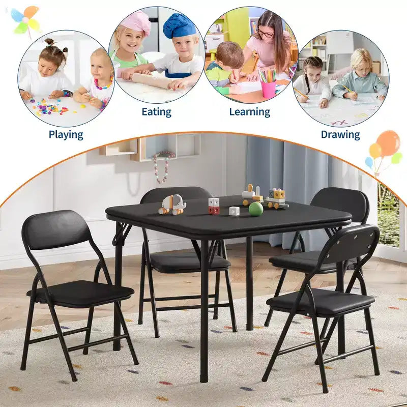COZONY Set Pieghevole 3 Pezzi Tavolo e Sedie per Bambini, Set Attività/Pappa per Bambini Piccoli per Casa e Aula