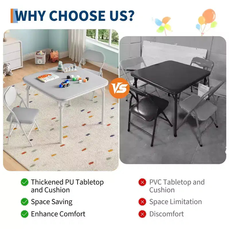 COZONY Set Pieghevole 3 Pezzi Tavolo e Sedie per Bambini, Set Attività/Pappa per Bambini Piccoli per Casa e Aula