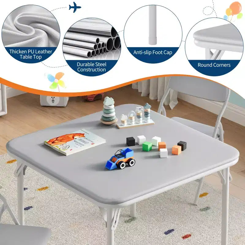 COZONY Set Pieghevole 3 Pezzi Tavolo e Sedie per Bambini, Set Attività/Pappa per Bambini Piccoli per Casa e Aula