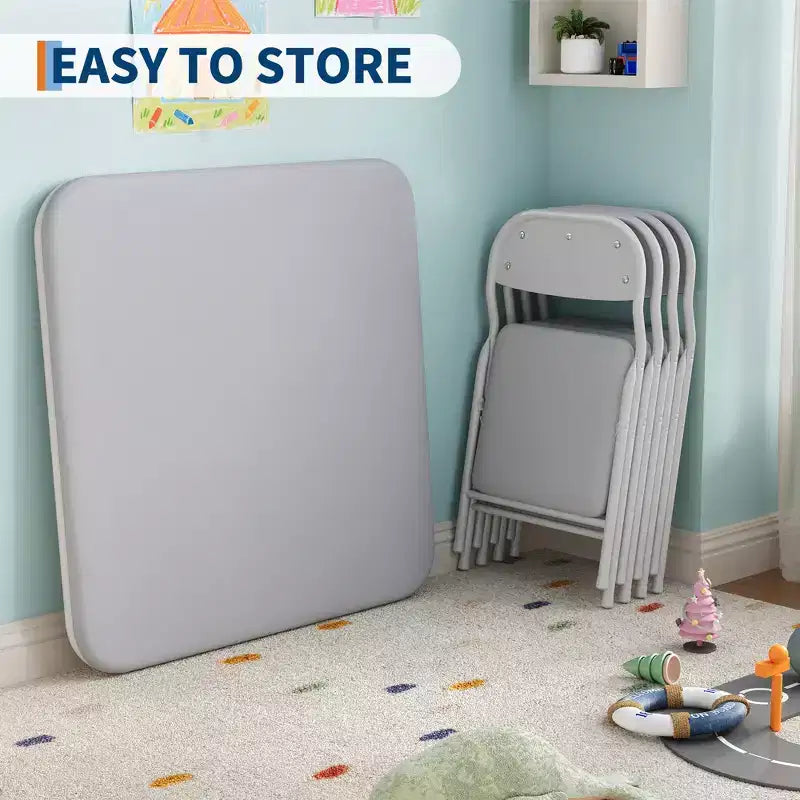 COZONY Set Pieghevole 3 Pezzi Tavolo e Sedie per Bambini, Set Attività/Pappa per Bambini Piccoli per Casa e Aula