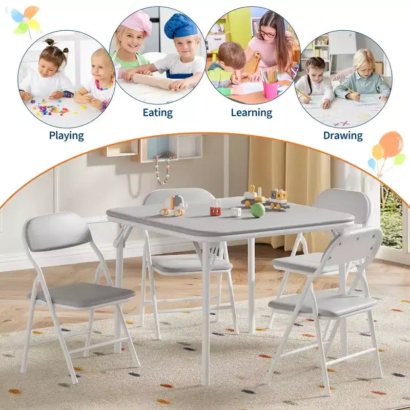 COZONY Set Pieghevole 3 Pezzi Tavolo e Sedie per Bambini, Set Attività/Pappa per Bambini Piccoli per Casa e Aula