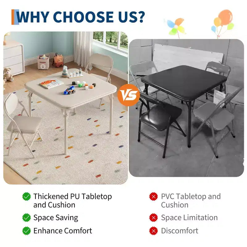 COZONY Set Pieghevole 3 Pezzi Tavolo e Sedie per Bambini, Set Attività/Pappa per Bambini Piccoli per Casa e Aula