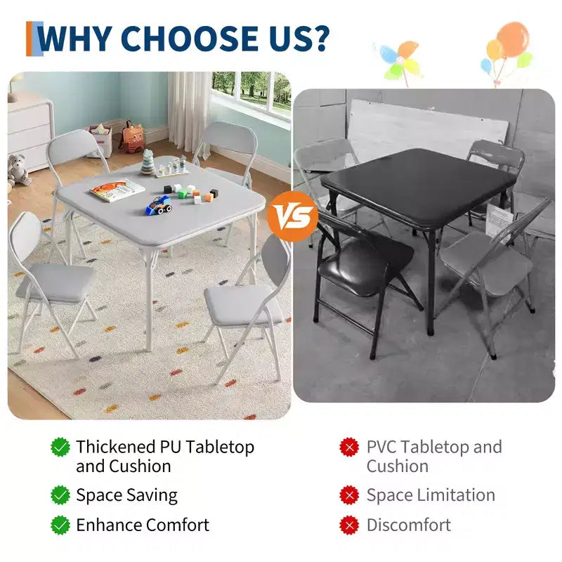 COZONY Set Pieghevole 3 Pezzi Tavolo e Sedie per Bambini, Set Attività/Pappa per Bambini Piccoli per Casa e Aula