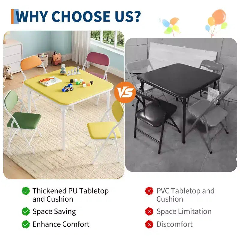 COZONY Set Pieghevole 3 Pezzi Tavolo e Sedie per Bambini, Set Attività/Pappa per Bambini Piccoli per Casa e Aula