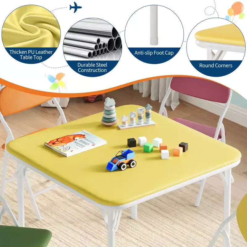 COZONY Set Pieghevole 3 Pezzi Tavolo e Sedie per Bambini, Set Attività/Pappa per Bambini Piccoli per Casa e Aula