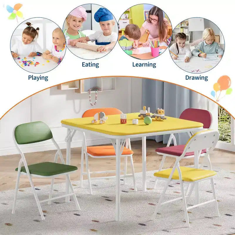 COZONY Set Pieghevole 3 Pezzi Tavolo e Sedie per Bambini, Set Attività/Pappa per Bambini Piccoli per Casa e Aula