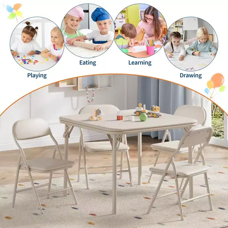 COZONY Set Pieghevole 3 Pezzi Tavolo e Sedie per Bambini, Set Attività/Pappa per Bambini Piccoli per Casa e Aula