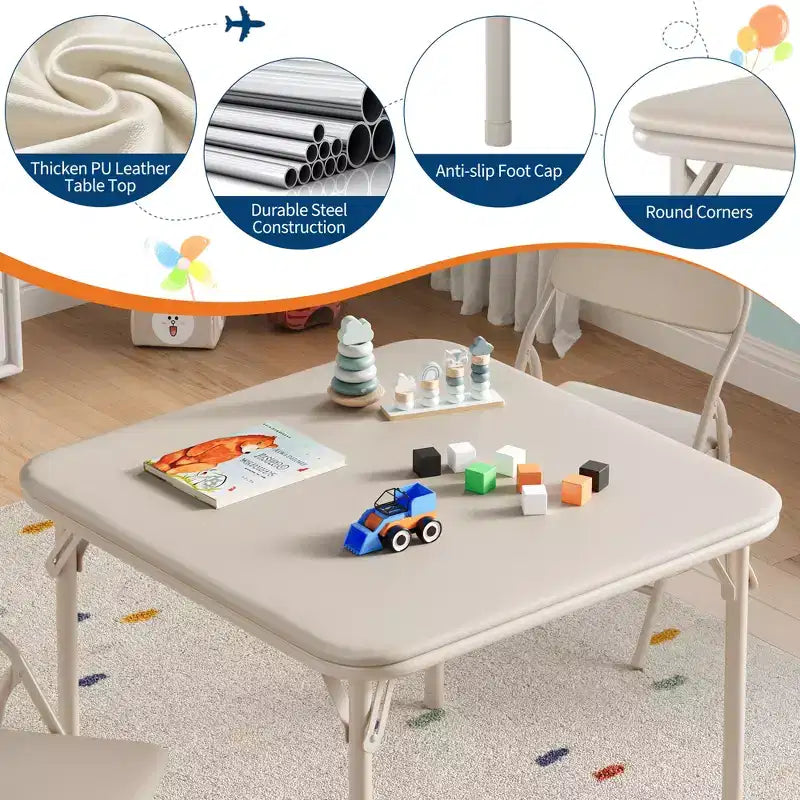 COZONY Set Pieghevole 3 Pezzi Tavolo e Sedie per Bambini, Set Attività/Pappa per Bambini Piccoli per Casa e Aula