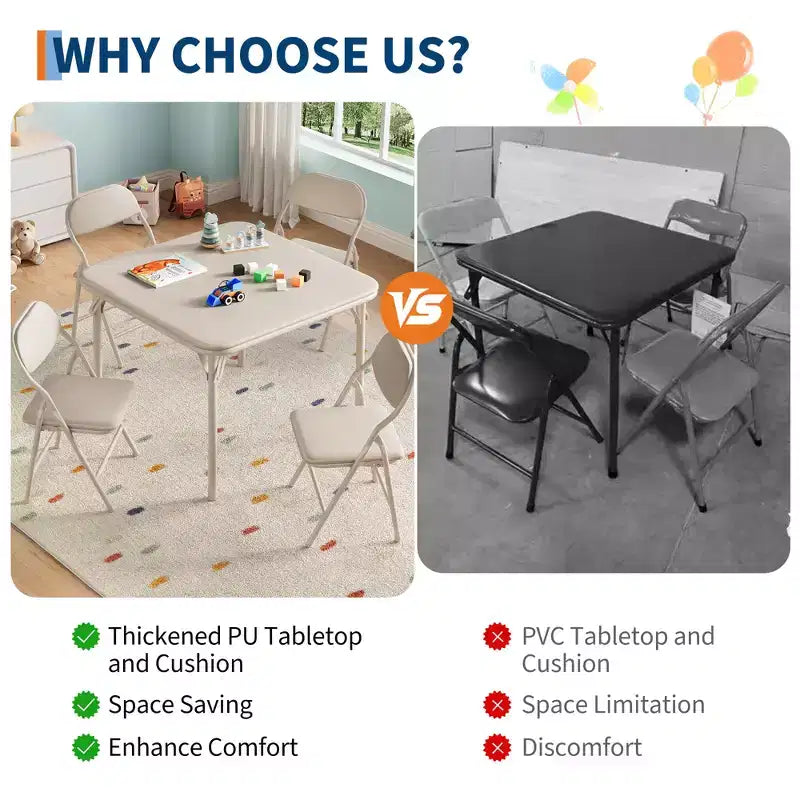 COZONY Set Pieghevole 3 Pezzi Tavolo e Sedie per Bambini, Set Attività/Pappa per Bambini Piccoli per Casa e Aula