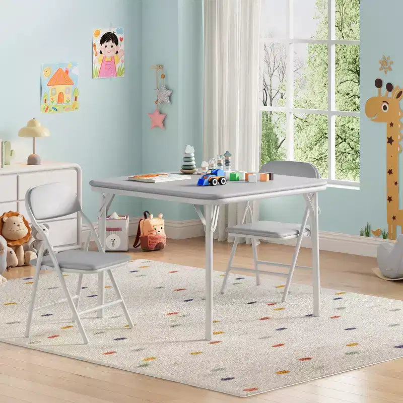 COZONY Set Pieghevole 3 Pezzi Tavolo e Sedie per Bambini, Set Attività/Pappa per Bambini Piccoli per Casa e Aula