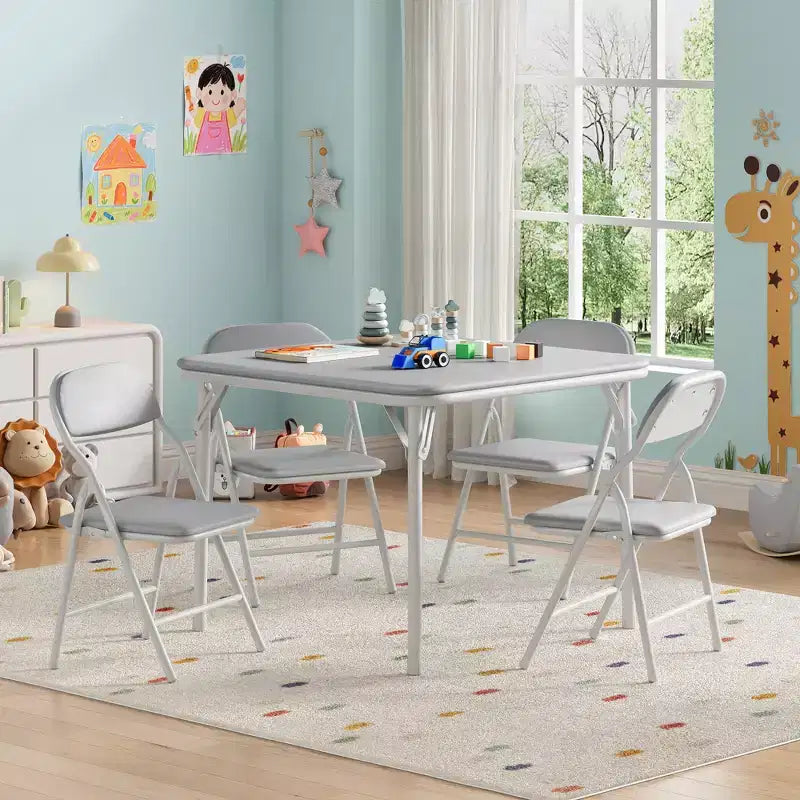COZONY Set Pieghevole 3 Pezzi Tavolo e Sedie per Bambini, Set Attività/Pappa per Bambini Piccoli per Casa e Aula
