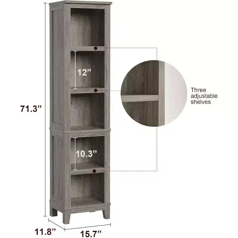 Libreria stretta a 5 ripiani, scaffale in legno stile rustico vintage etagere rovere per ufficio, soggiorno, camera da letto, grigio