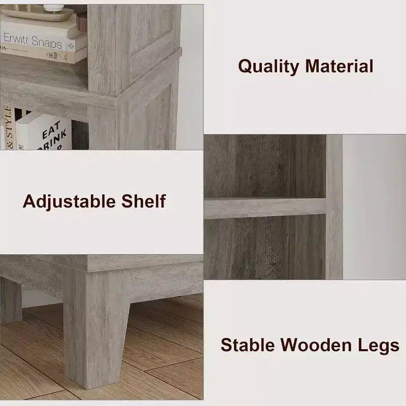 Libreria stretta a 5 ripiani, scaffale in legno stile rustico vintage etagere rovere per ufficio, soggiorno, camera da letto, grigio