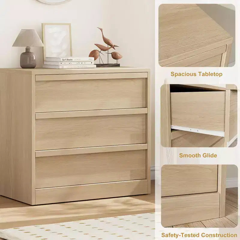 Cassettiera per camera da letto, Comodino a 3 cassetti con ampio spazio, Cassettiera piccola moderna da organizzazione Comodino per soggiorno, Cameretta