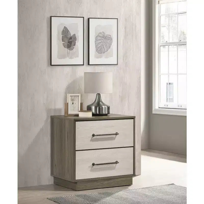 Coaster, Comodino a 2 cassetti Fenwick, Rovere Grigio