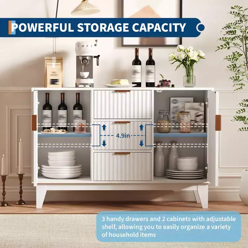 Mobile Contenitore da 47.2" L con 3 Cassetti, Credenza Grande con 2 Ante, Mobile TV Moderno a Metà Termine, Mobile Bar per Soggiorno, Cucina, Ingresso