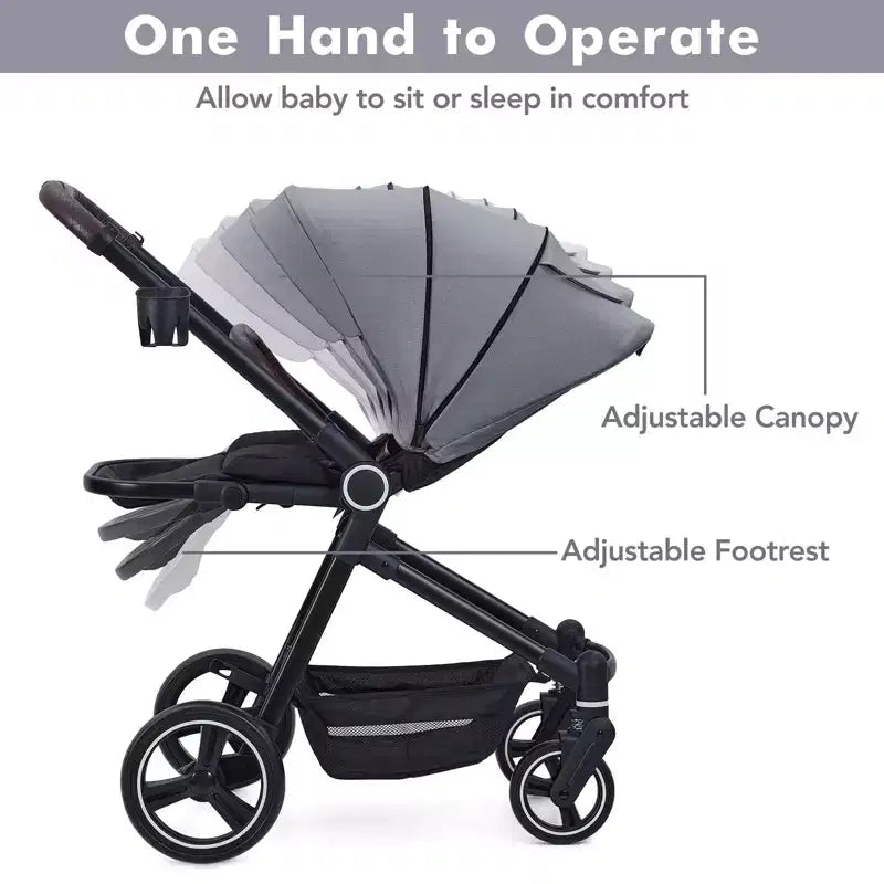 Passeggino per neonati, Passeggino pieghevole - Carrozzina alta per neonati e bambini, passeggino trasformabile con schienale reversibile