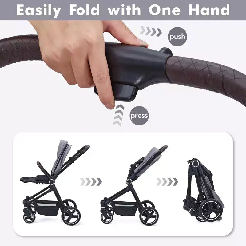 Passeggino per neonati, Passeggino pieghevole - Carrozzina alta per neonati e bambini, passeggino trasformabile con schienale reversibile