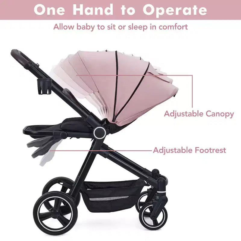 Passeggino per neonati, Passeggino pieghevole - Carrozzina alta per neonati e bambini, passeggino trasformabile con schienale reversibile