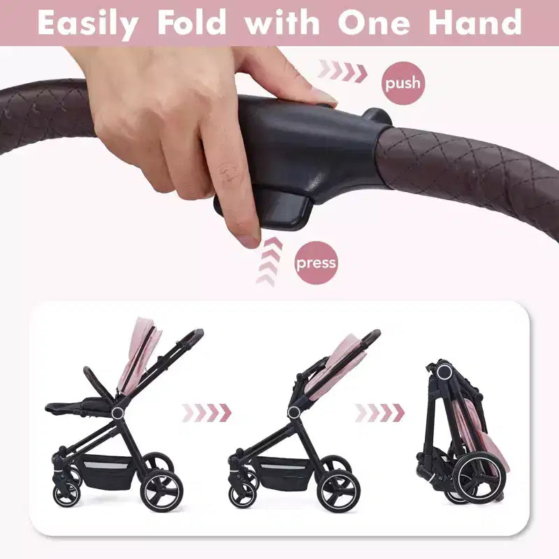 Passeggino per neonati, Passeggino pieghevole - Carrozzina alta per neonati e bambini, passeggino trasformabile con schienale reversibile
