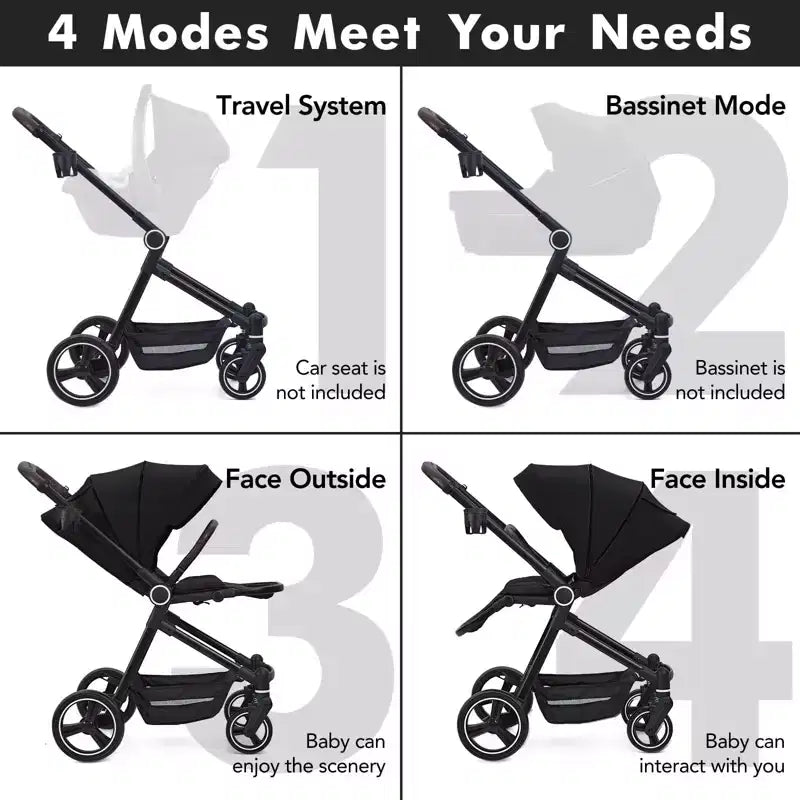 Passeggino per neonati, Passeggino pieghevole - Carrozzina alta per neonati e bambini, passeggino trasformabile con schienale reversibile