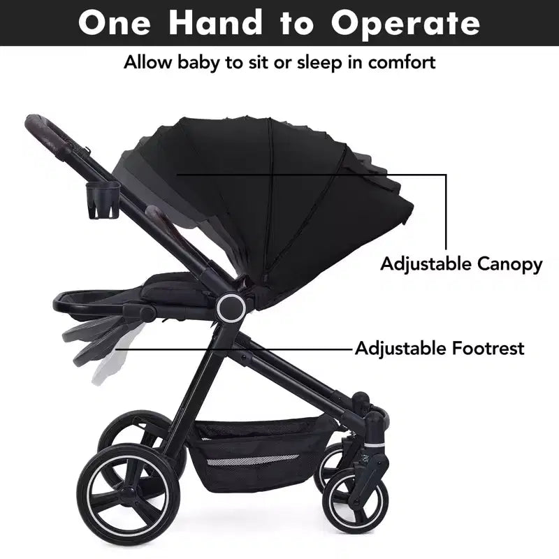 Passeggino per neonati, Passeggino pieghevole - Carrozzina alta per neonati e bambini, passeggino trasformabile con schienale reversibile