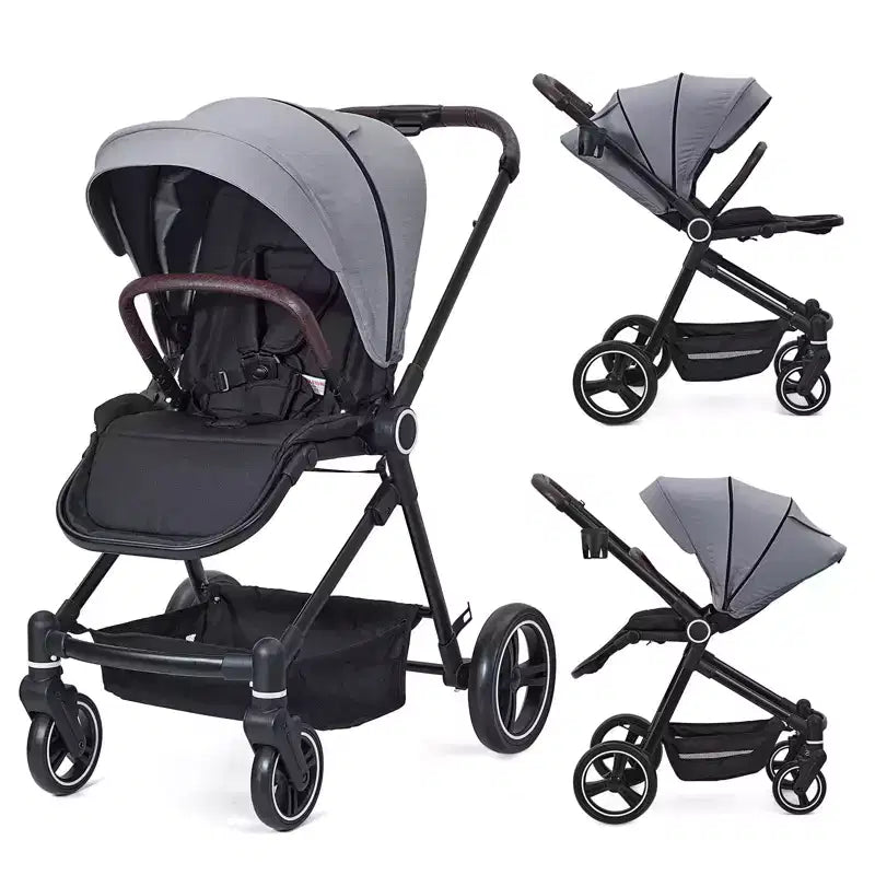 Passeggino per neonati, Passeggino pieghevole - Carrozzina alta per neonati e bambini, passeggino trasformabile con schienale reversibile