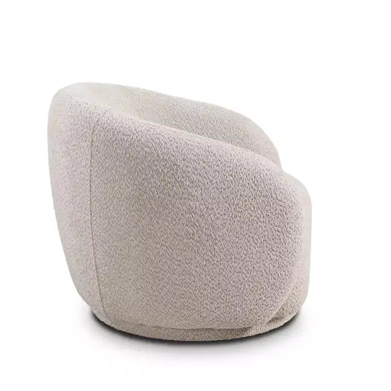 Poltrona girevole di design, poltrona rotonda moderna rivestita, poltrona singola girevole a 360° per soggiorno e camera da letto, bouclé beige